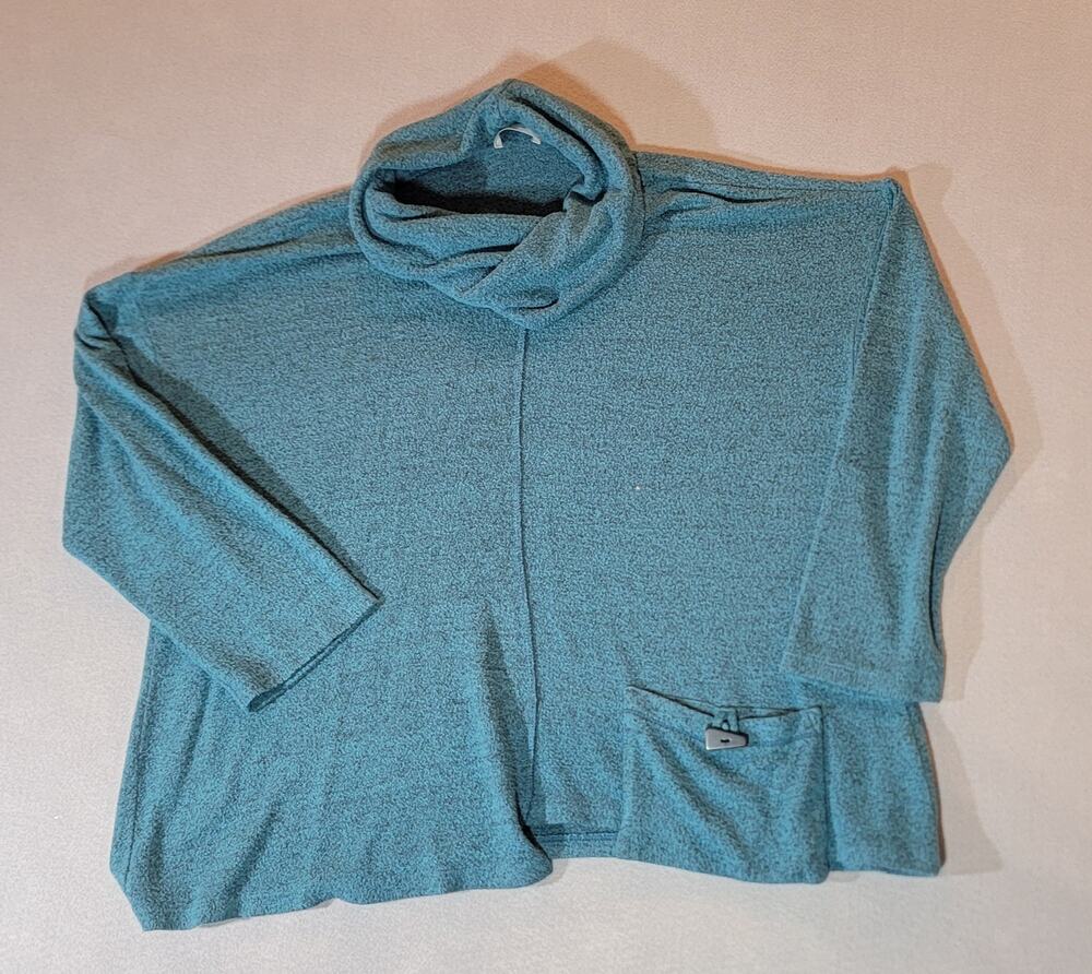 Jess & Jane Brushed Hacci Cowl Neck Pocket Tunic Teal Large
